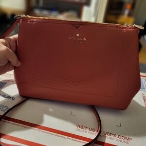 kate spade Used Coral Leather Pebbled Crossbody Bag with Gold Hardware